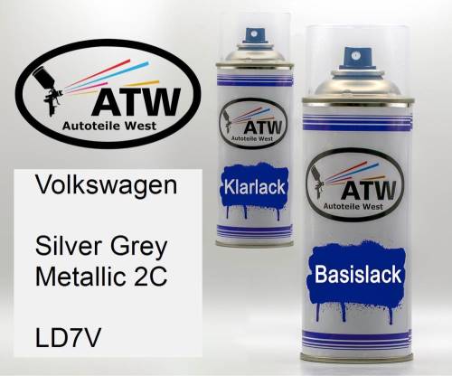 Volkswagen, Silver Grey Metallic 2C, LD7V: 400ml Sprühdose + 400ml Klarlack - Set, von ATW Autoteile West.